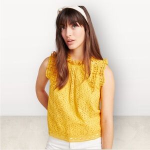 Anthropologie Yellow Ruffled Sleeveless Blouse